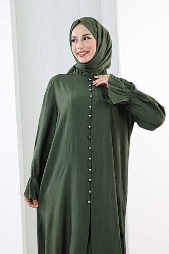 Hac Umre Takım Önü Düğmeli Tunik,Pantolon ŞAL HEDİYE 8014 Haki - 5