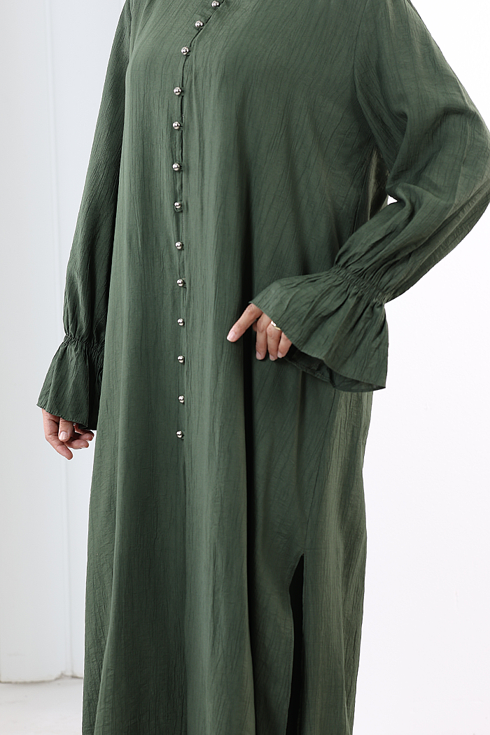 Hac Umre Takım Önü Düğmeli Tunik,Pantolon ŞAL HEDİYE 8014 Haki - 6