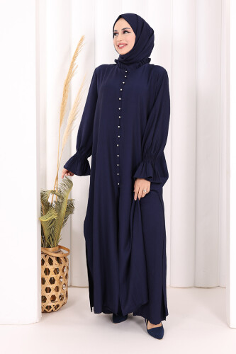 Hac  Umre Takım Önü Düğmeli Tunik,Pantolon  ŞAL  HEDİYE  8014 Lacivert - 2