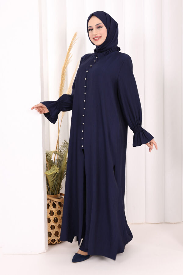 Hac  Umre Takım Önü Düğmeli Tunik,Pantolon  ŞAL  HEDİYE  8014 Lacivert - 4