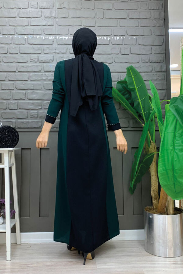 İki Renkli Taş Baskılı Elbise 3848 Zümrüt - 7