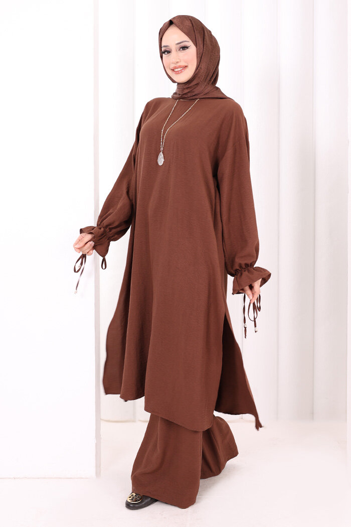 İkili Pantolonlu Takım 8029 Kahverengi - 4