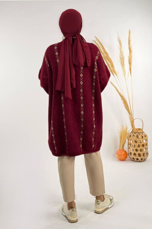 İnce Baklava Desenli Kısa Hırka 18327 Bordo - 2