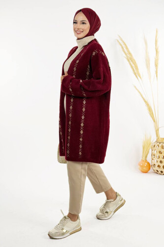İnce Baklava Desenli Kısa Hırka 18327 Bordo - 3