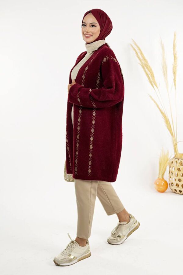 İnce Baklava Desenli Kısa Hırka 18327 Bordo - 3