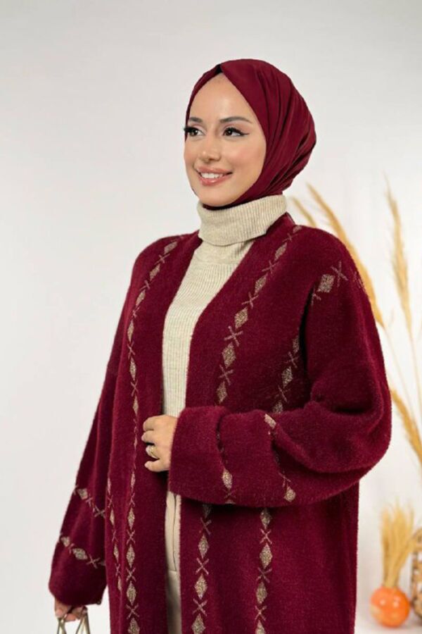 İnce Baklava Desenli Kısa Hırka 18327 Bordo - 4