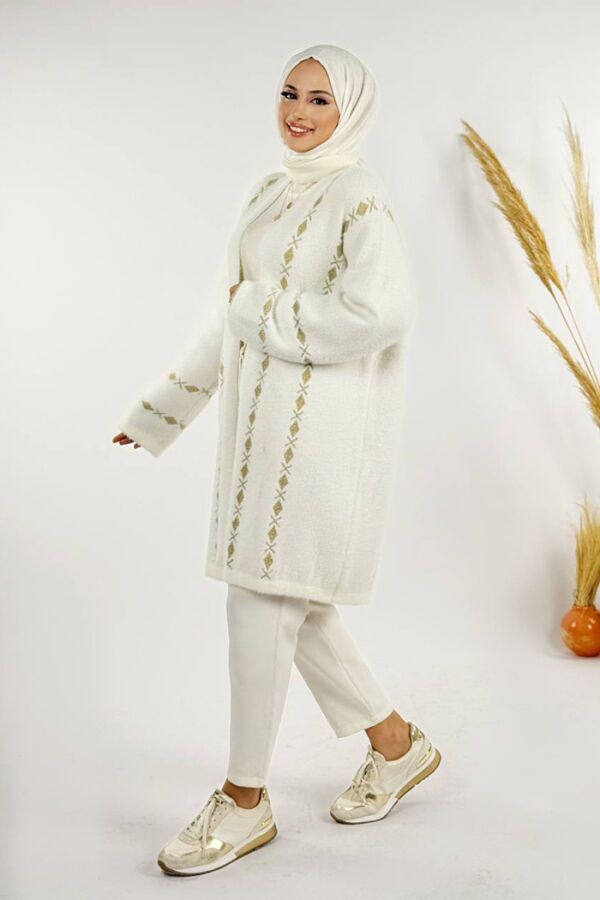 İnce Baklava Desenli Kısa Hırka 18327 Ekru - 3