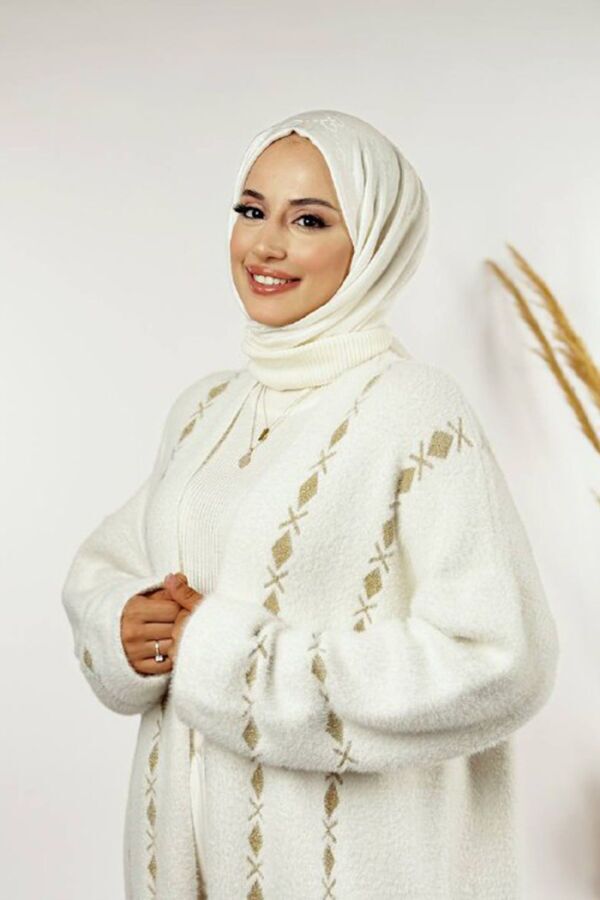 İnce Baklava Desenli Kısa Hırka 18327 Ekru - 4