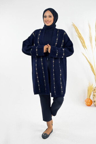 İnce Baklava Desenli Kısa Hırka 18327 Lacivert - Bym Fashion