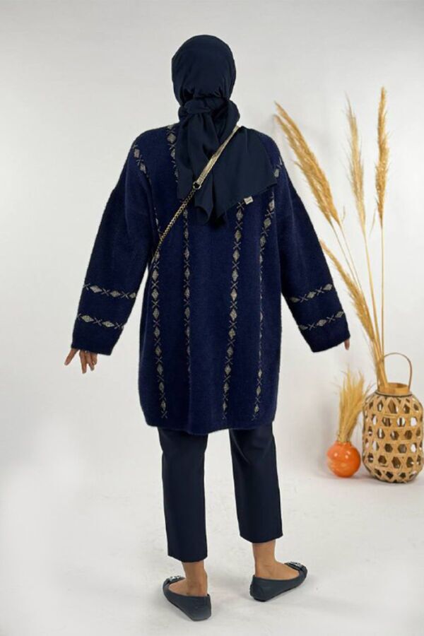 İnce Baklava Desenli Kısa Hırka 18327 Lacivert - 2