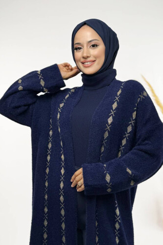 İnce Baklava Desenli Kısa Hırka 18327 Lacivert - 4