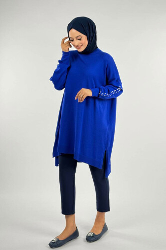 İnci Detaylı Triko Tunik 18309 Saks - Bym Fashion