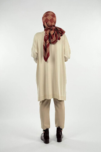 İnci Detaylı Triko Tunik 18309 Taş - 2