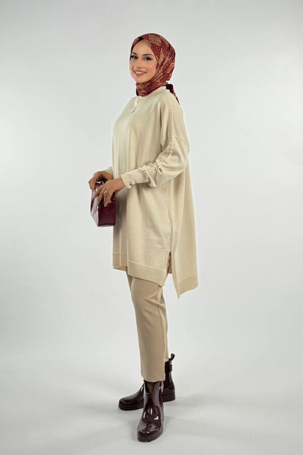 İnci Detaylı Triko Tunik 18309 Taş - 3