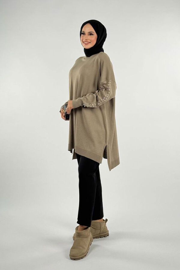 İnci Detaylı Triko Tunik 18309 Vizon - 3