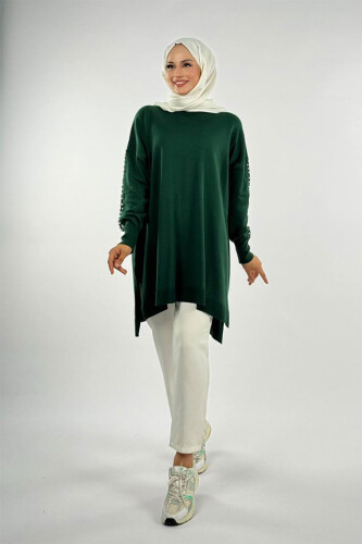 İnci Detaylı Triko Tunik 18309 Zümrüt - Bym Fashion