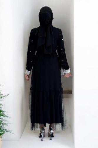 İncili Abaya Ve Elbise Takım 8491 Siyah - 2