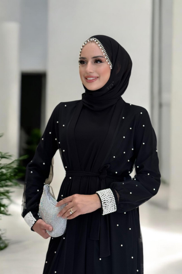 İncili Abaya Ve Elbise Takım 8491 Siyah - 4