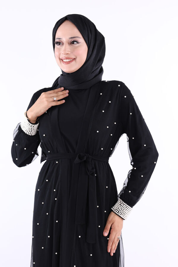 İncili Abaya Ve Elbise Takım 8491 Siyah - 5