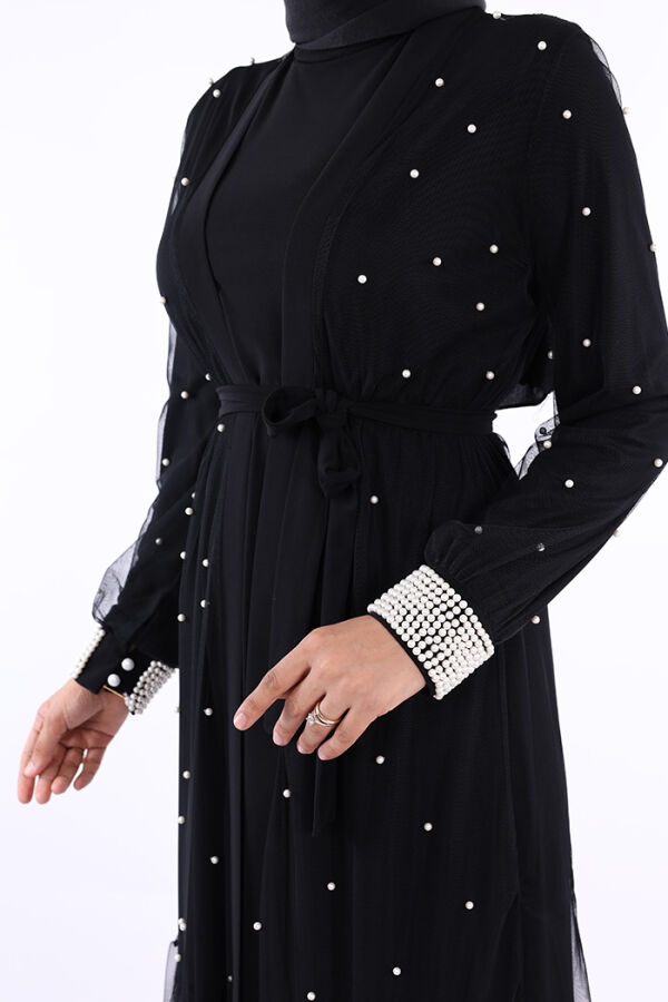 İncili Abaya Ve Elbise Takım 8491 Siyah - 4