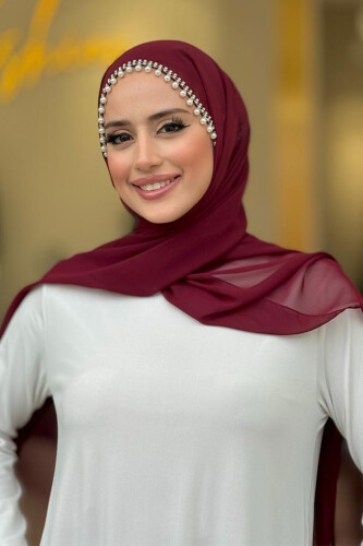 İncili Şal 2028 Bordo - Bym Fashion