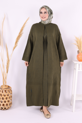 Kabartma Desen Hırka 9085 Haki - Bym Fashion