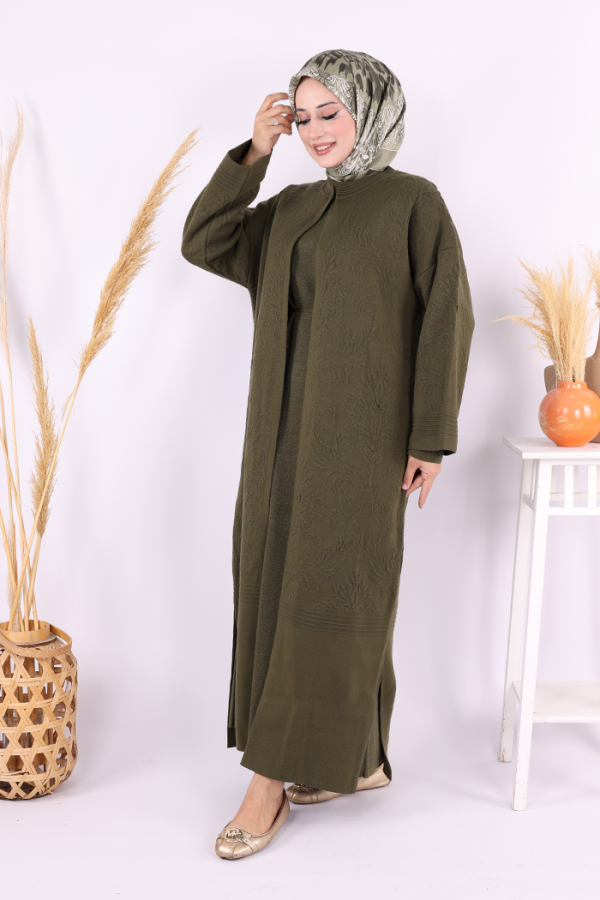 Kabartma Desen Hırka 9085 Haki - 2