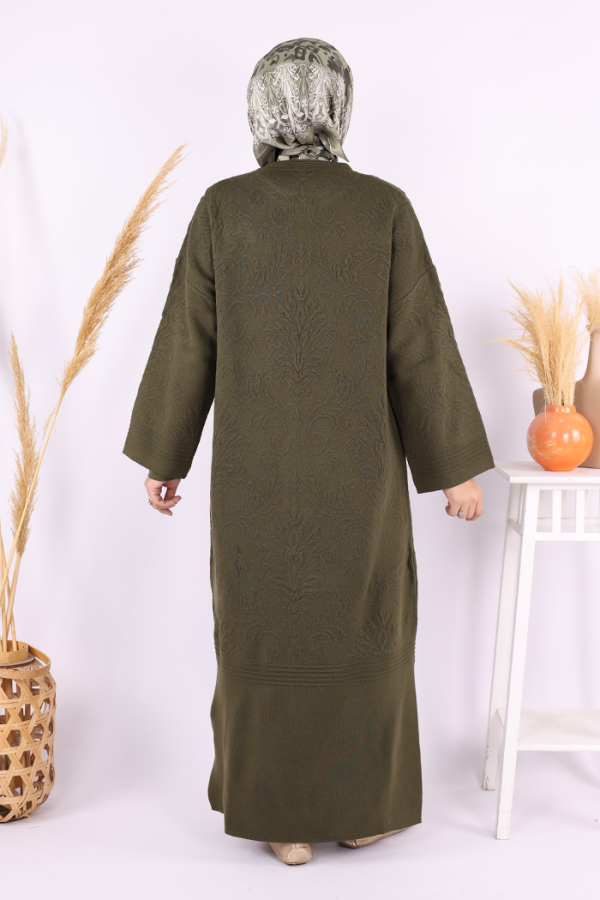 Kabartma Desen Hırka 9085 Haki - 3
