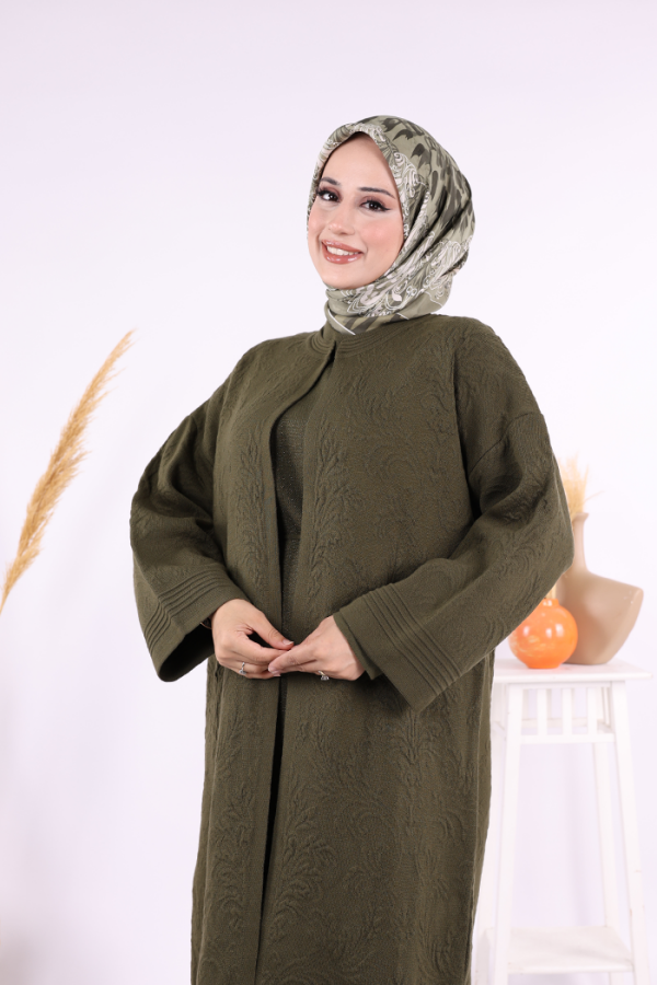 Kabartma Desen Hırka 9085 Haki - 4