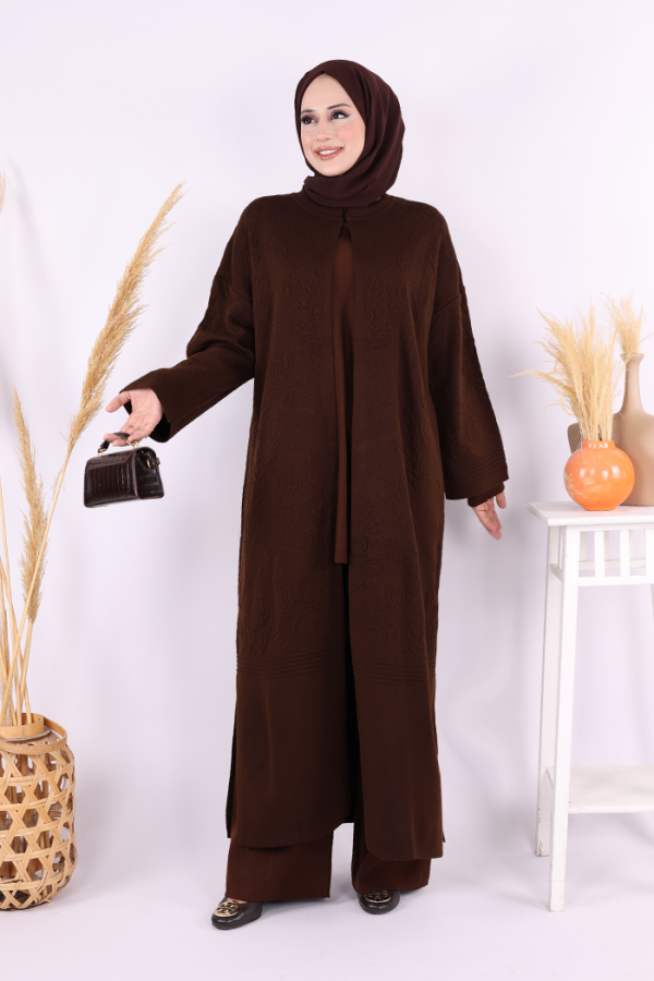 Kabartma Desen Hırka 9085 Kahverengi - 2