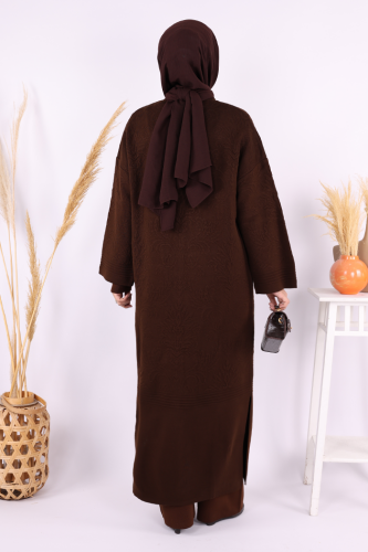 Kabartma Desen Hırka 9085 Kahverengi - 3
