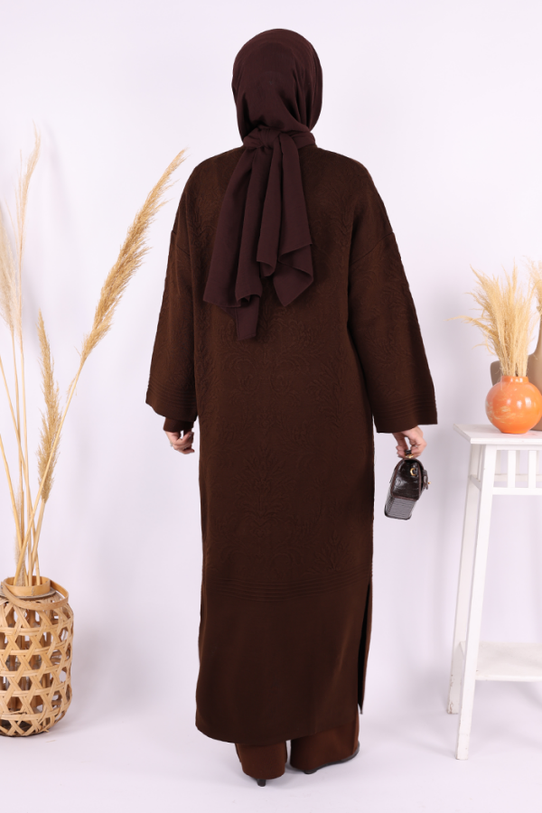 Kabartma Desen Hırka 9085 Kahverengi - 3
