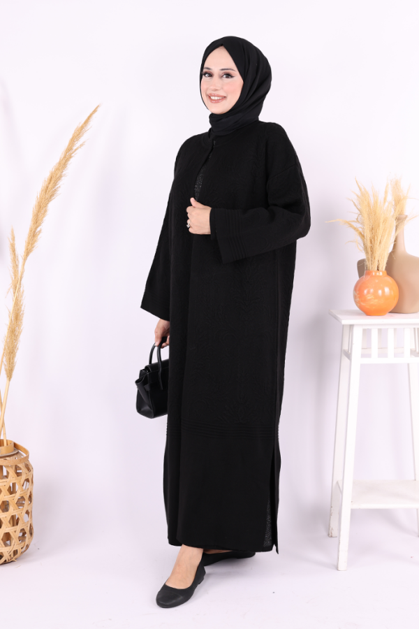 Kabartma Desen Hırka 9085 Siyah - 2