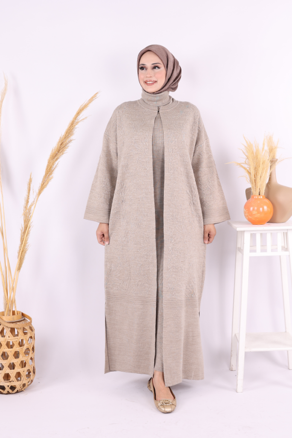 Kabartma Desen Hırka 9085 Vizon - 1