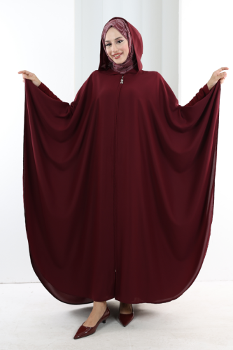 Kapşonlu Fermuarlı Pelerin 7078 Bordo