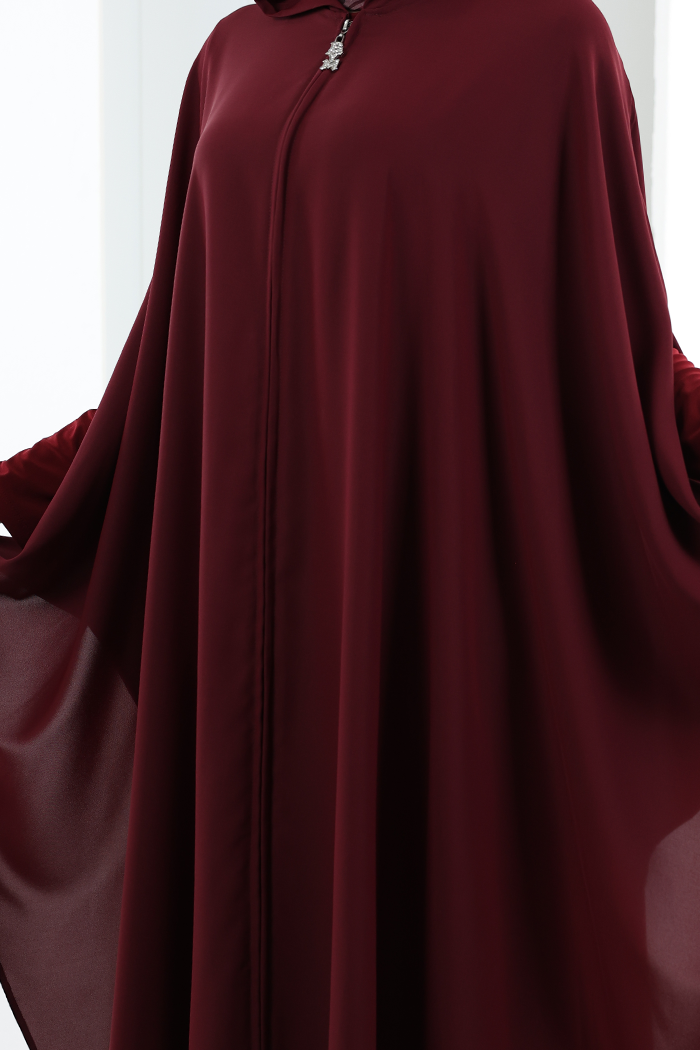 Kapşonlu Fermuarlı Pelerin 7078 Bordo - 5