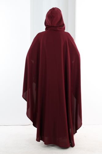 Kapşonlu Fermuarlı Pelerin 7078 Bordo - 6