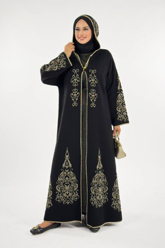 KAPŞONLU SİMLİ HIRKA 18307 Siyah-Gold - Bym Fashion