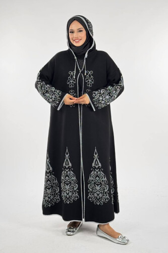 KAPŞONLU SİMLİ HIRKA 18307 Siyah-Gümüş - Bym Fashion