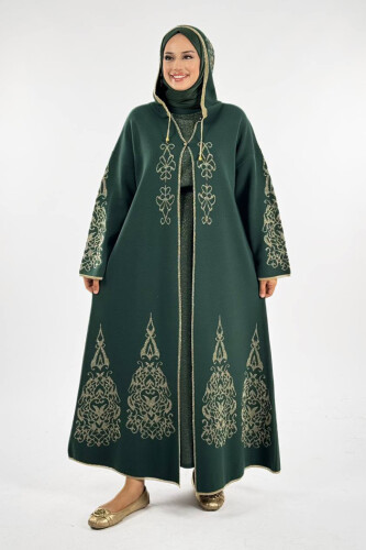 KAPŞONLU SİMLİ HIRKA 18307 Zümrüt - Bym Fashion