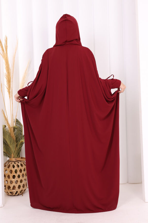 Kapüşonlu Abaya ve  Elbise İkili Takım 70013 Bordo - 6