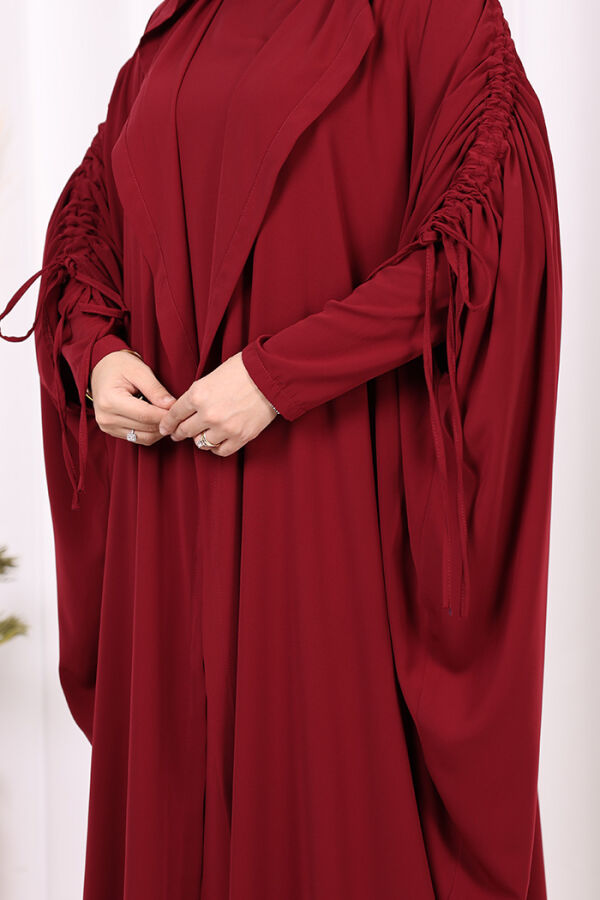 Kapüşonlu Abaya ve  Elbise İkili Takım 70013 Bordo - 7
