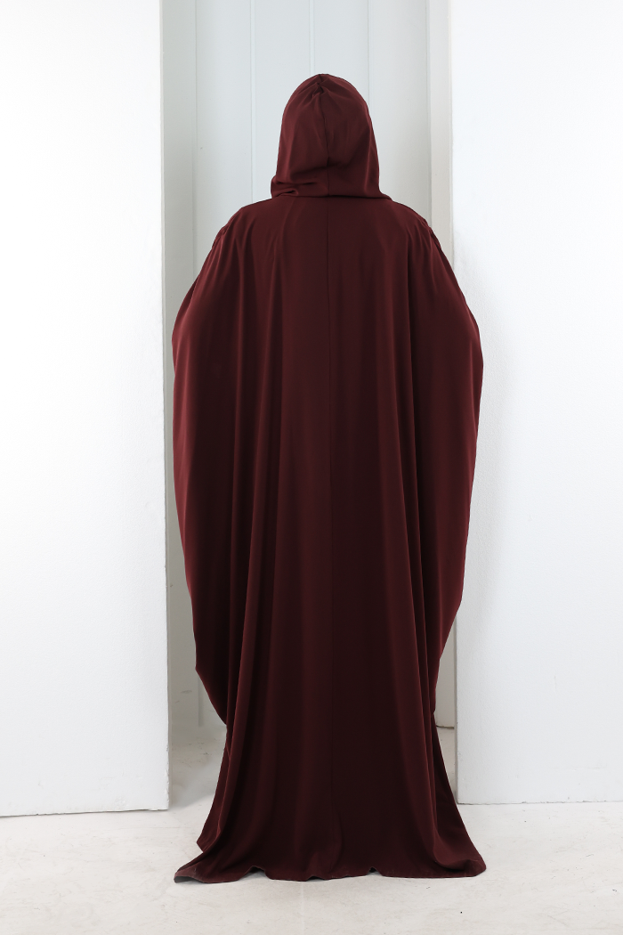 Kapüşonlu Abaya ve  Elbise İkili Takım 70013 Bordo - 4