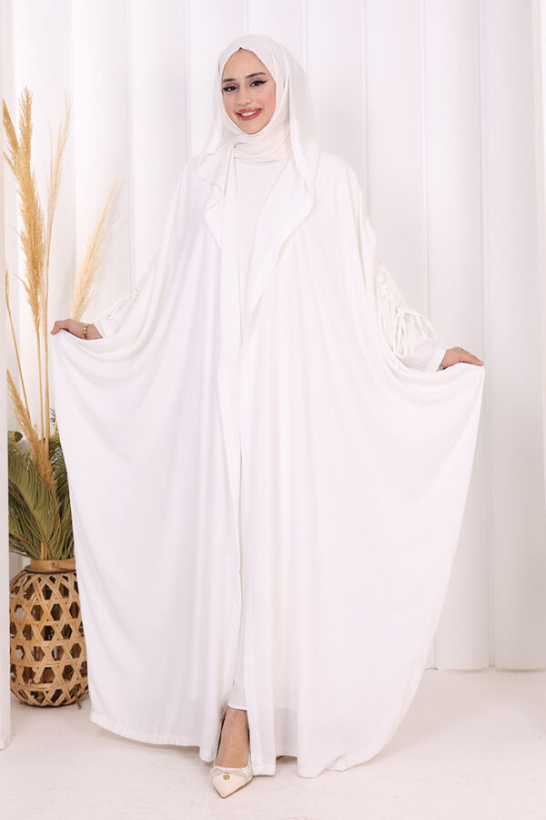 Kapüşonlu Abaya ve  Elbise İkili Takım 70013 Ekru - 4