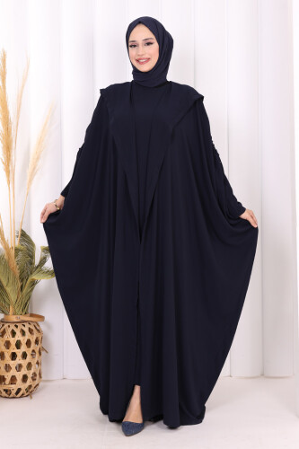 Kapüşonlu Abaya ve Elbise İkili Takım 70013 Lacivert - Bym Fashion