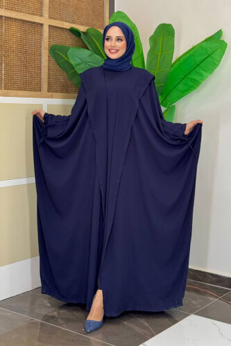 Kapüşonlu Abaya ve Elbise İkili Takım 70013 Lacivert 