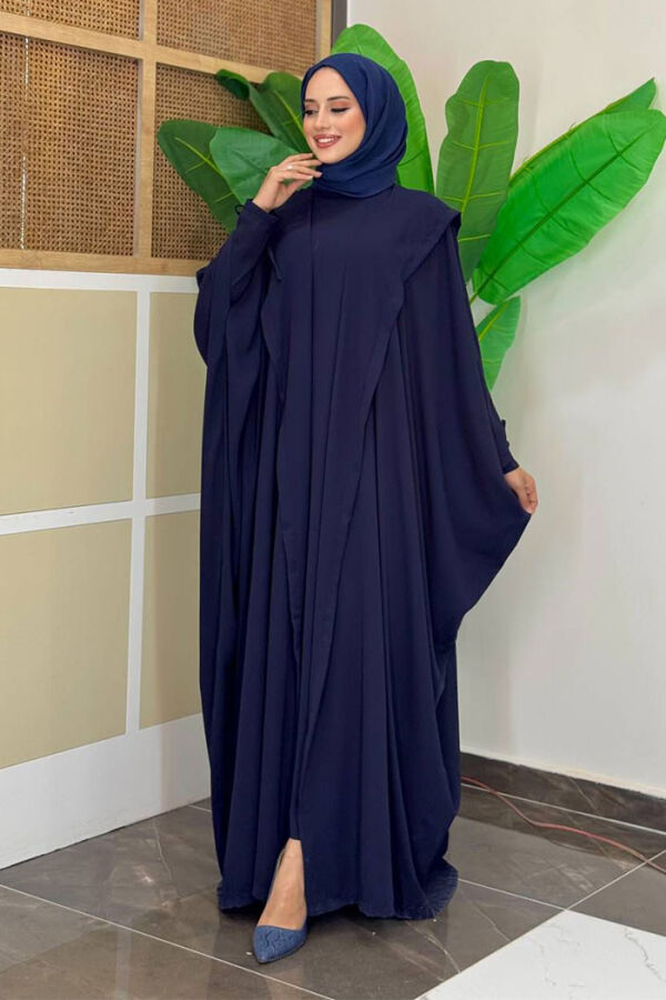 Kapüşonlu Abaya ve Elbise İkili Takım 70013 Lacivert - 2