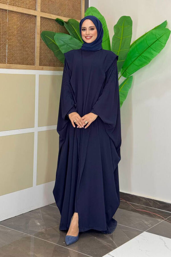 Kapüşonlu Abaya ve Elbise İkili Takım 70013 Lacivert - 3
