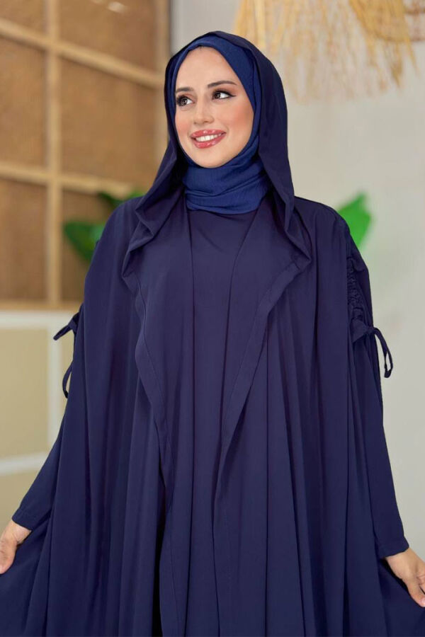 Kapüşonlu Abaya ve Elbise İkili Takım 70013 Lacivert - 4