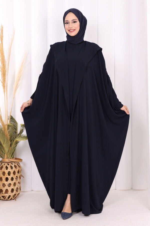 Kapüşonlu Abaya ve  Elbise İkili Takım 70013 Lacivert - 1
